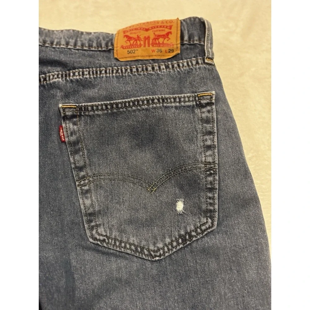 Levis 502 Jeans Mens 36x29 (actual 36x27) Stretch Med‎ Wash All Seasons Distress